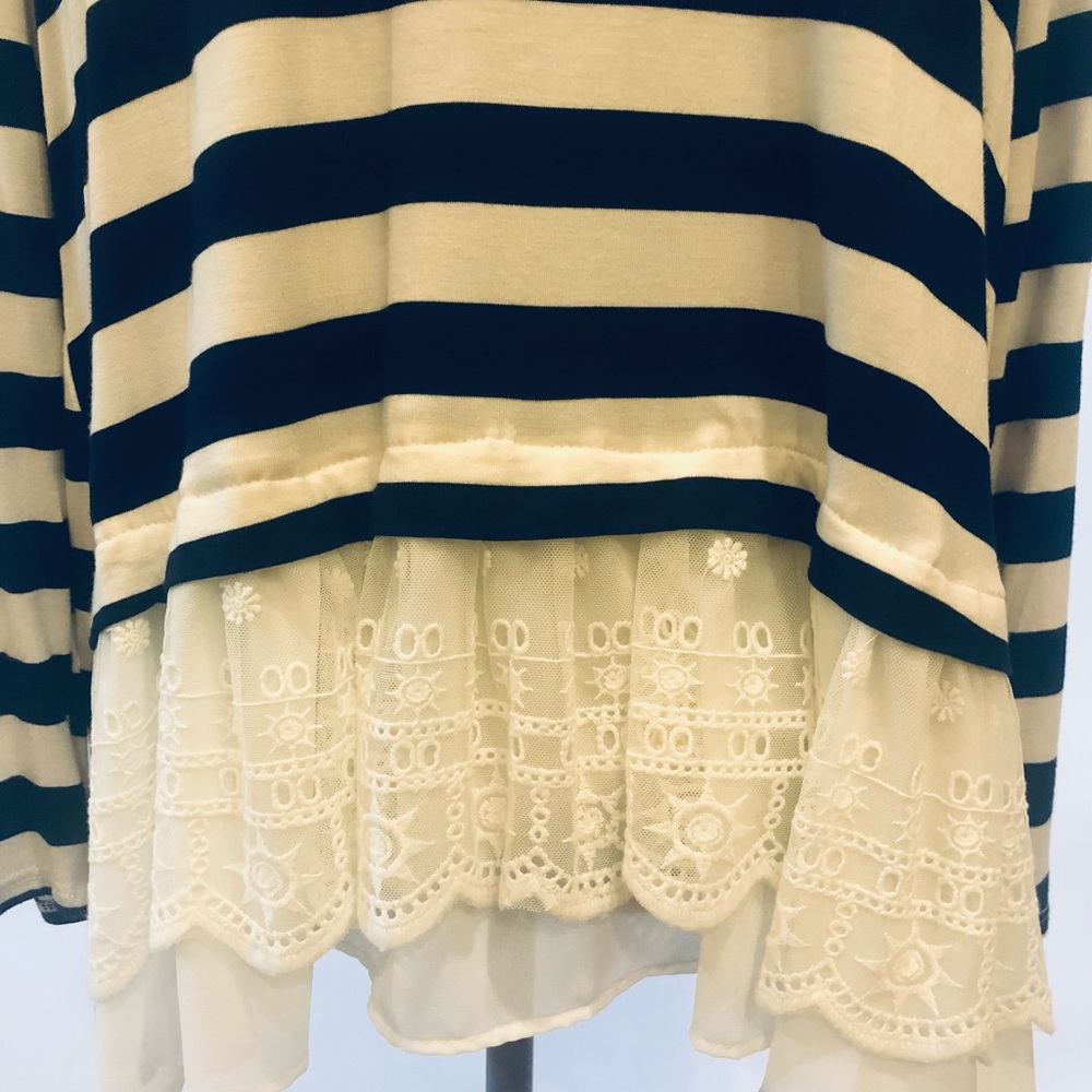 Entro Navy White Striped Cardigan W/ Lace Back. Sm - Picture 3 of 3